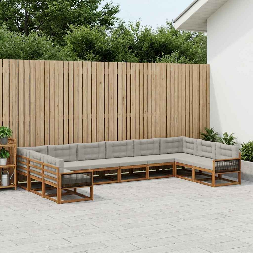 Set di divani da esterno 10 pcs Naturale e Grigio Chiaro | homemem39