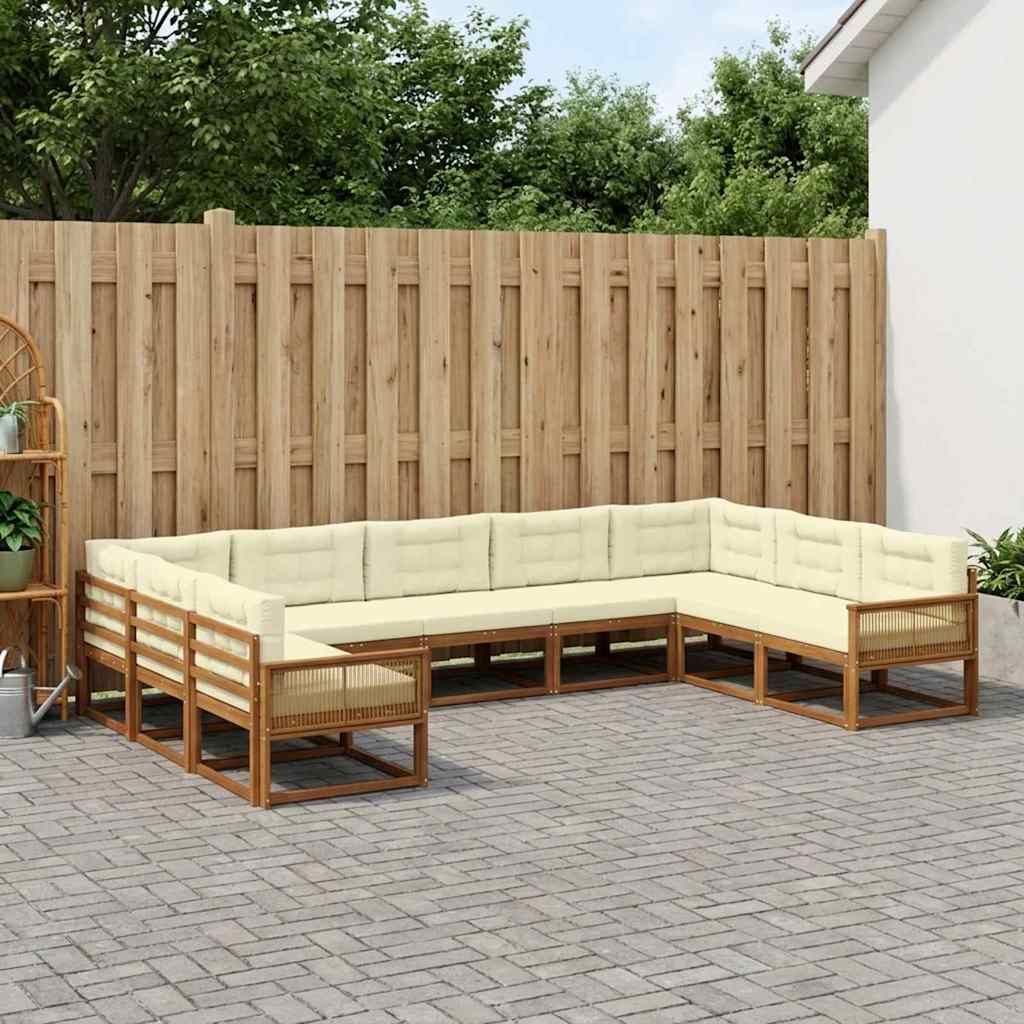 Set di divani da esterno con cuscino 10 pcs Naturale e Crema