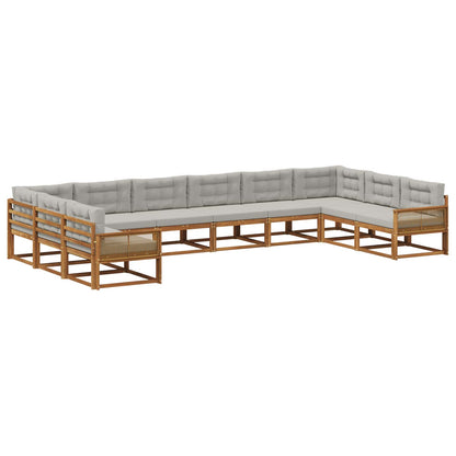 Set di divani da esterno 10 pcs Naturale e Grigio Chiaro