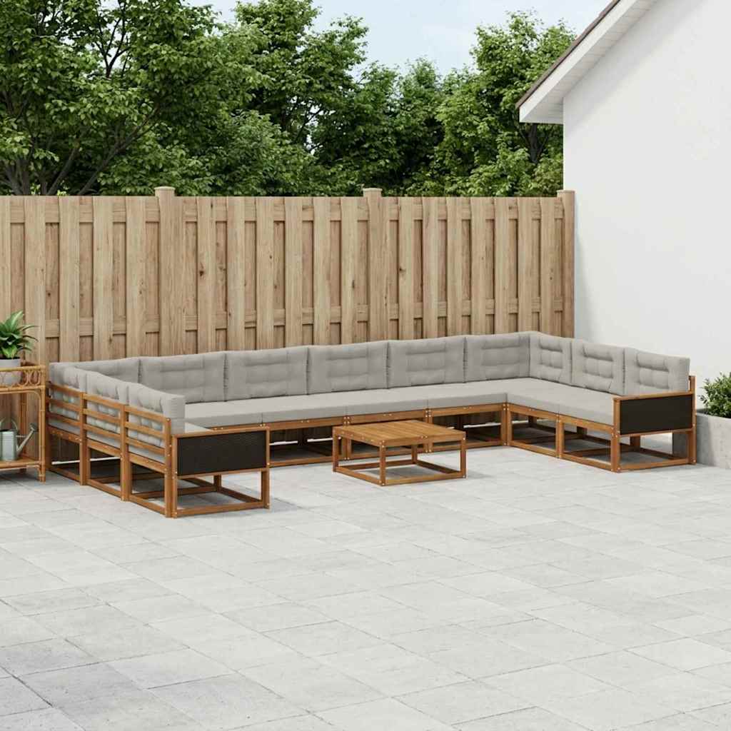 Set di divani da esterno 11 pcs Naturale e Grigio Chiaro