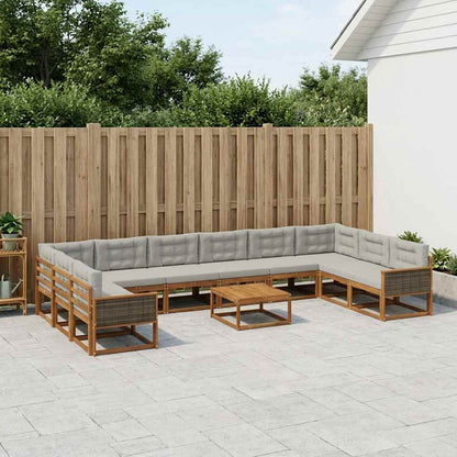 Set di divani da esterno 11 pcs Naturale e Grigio Chiaro
