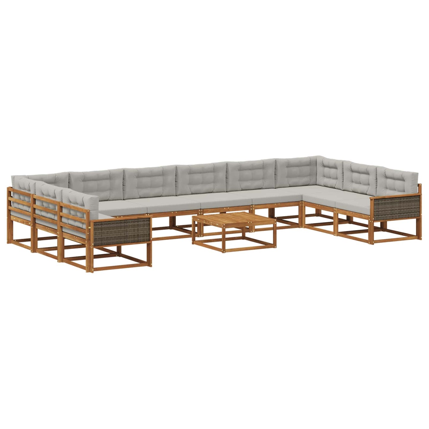 Set di divani da esterno 11 pcs Naturale e Grigio Chiaro