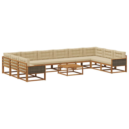 Set di divani da esterno con cuscino 11 pcs Naturale e Beige