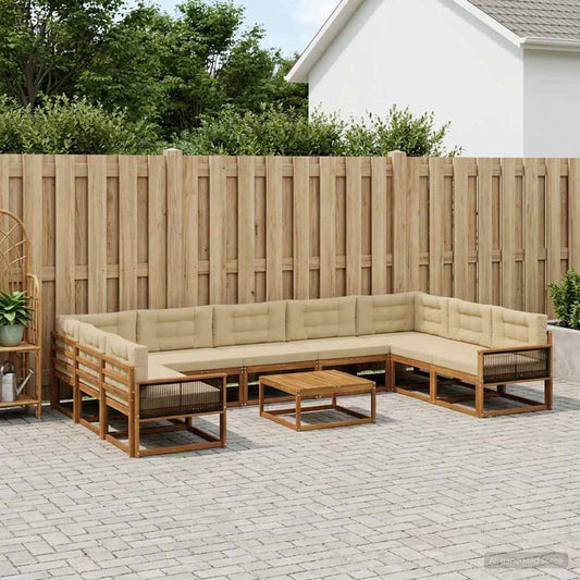Set di divani da esterno con cuscino 11 pcs Naturale e Beige