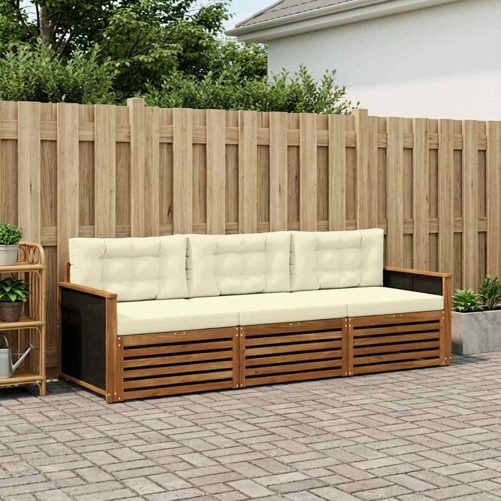 Set di divani da esterno 3 pcs Naturale e Crema Poliestere | homemem39