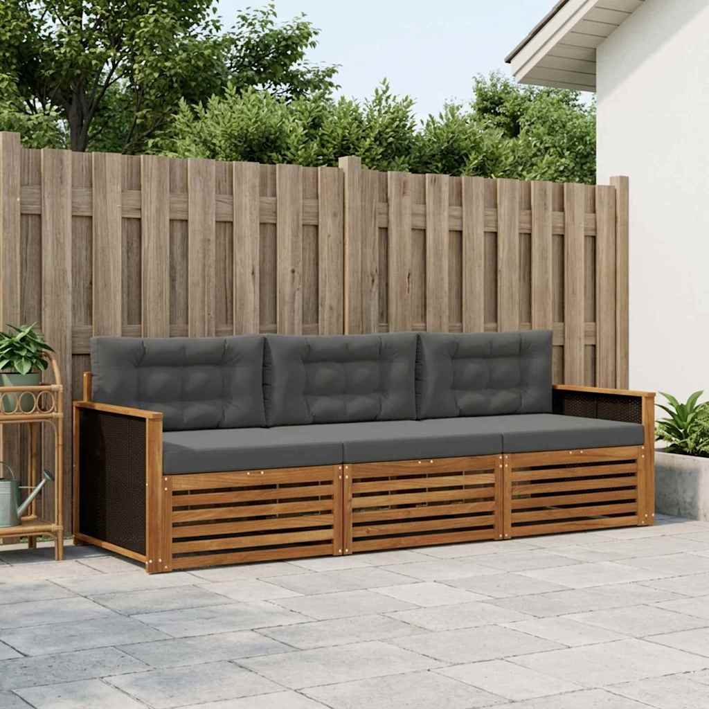 Set di divani da esterno 3 pcs Naturale e Antracite Poliestere | homemem39