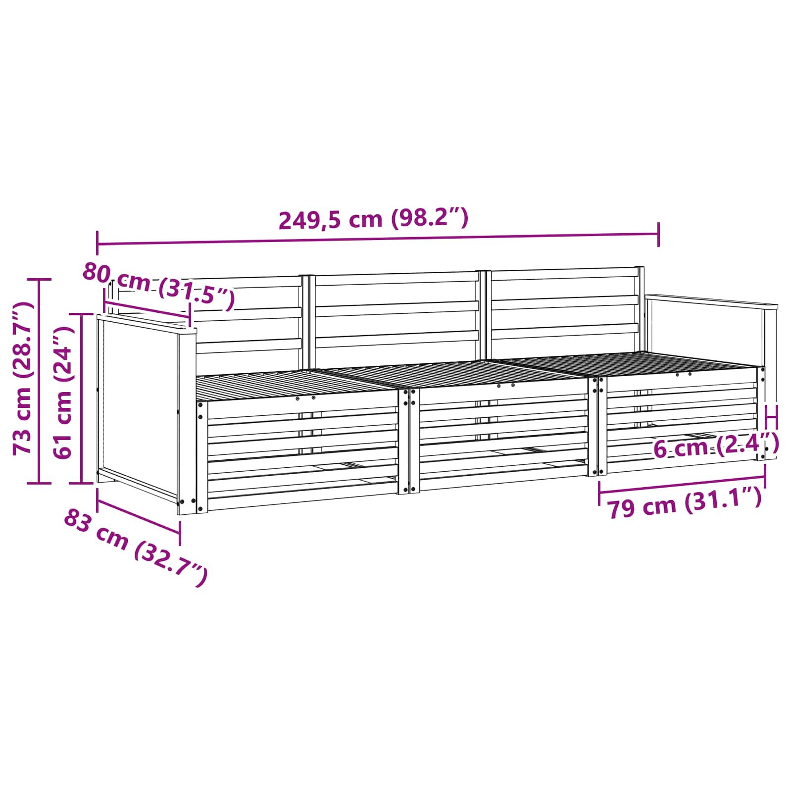 Set di divani da esterno 3 pcs Naturale | homemem39