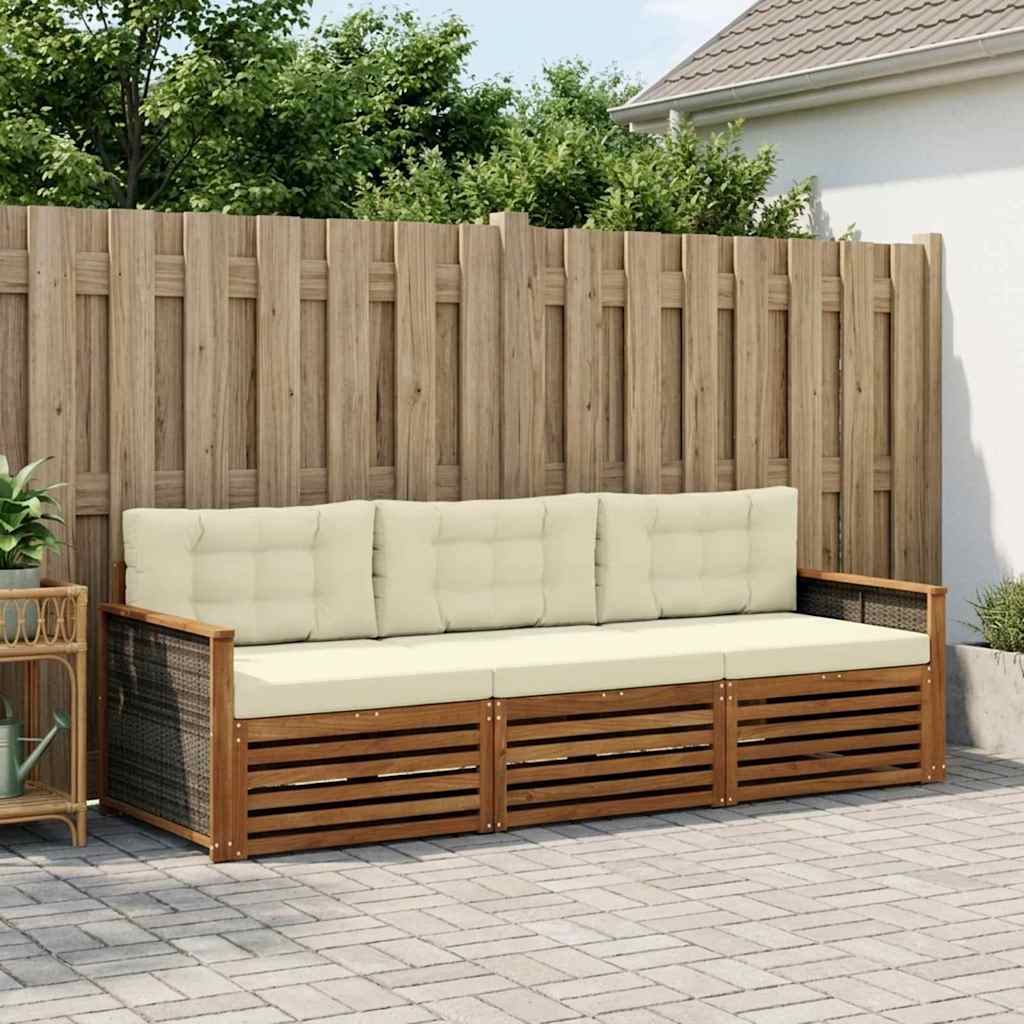 Set di divani da esterno con cuscino 3 pcs Naturale e Crema