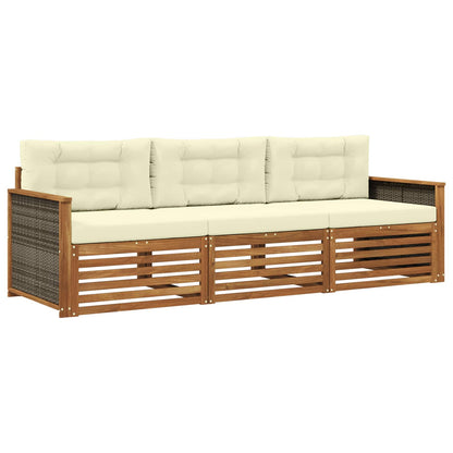 Set di divani da esterno con cuscino 3 pcs Naturale e Crema