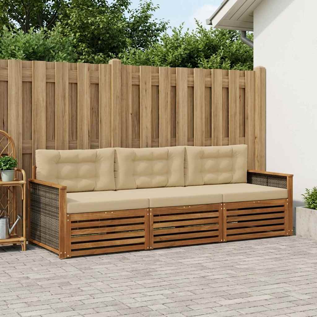 Set di divani da esterno con cuscino 3 pcs Naturale e Beige | homemem39