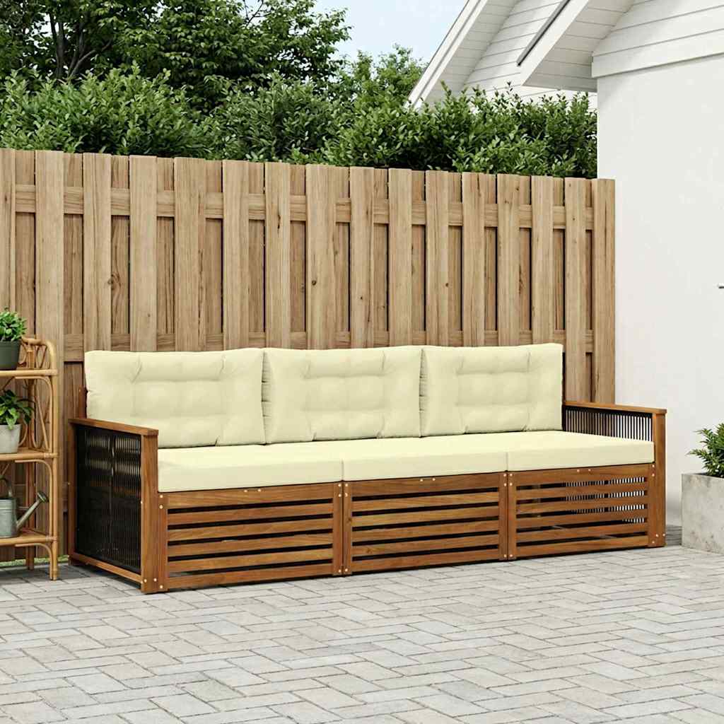 Set di divani da esterno con cuscino 3 pcs Naturale e Crema