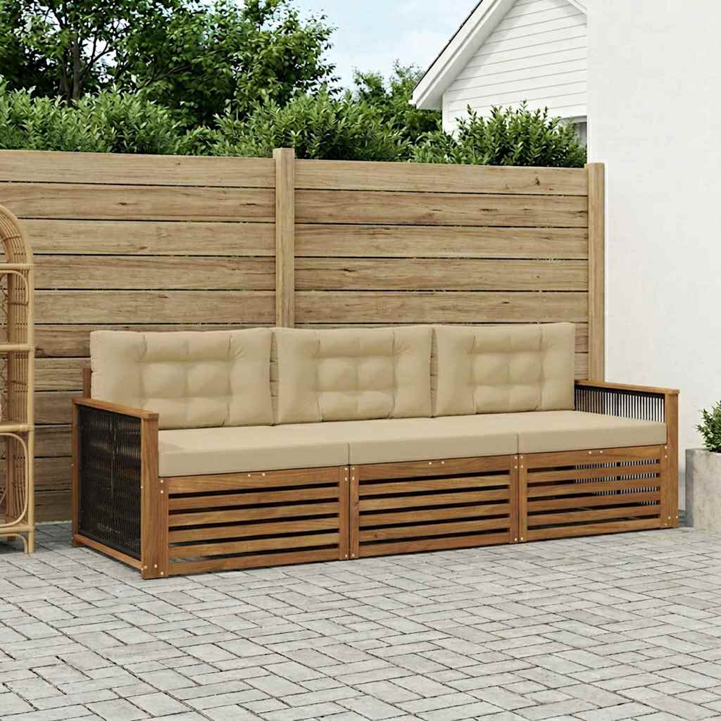 Set di divani da esterno con cuscino 3 pcs Naturale e Beige