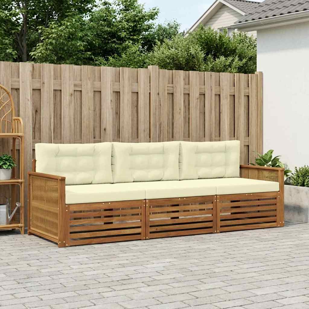 Set di divani da esterno con cuscino 3 pcs Naturale e Crema