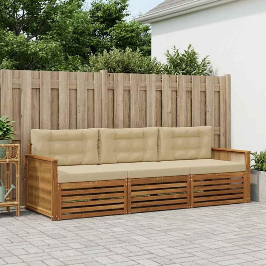 Set di divani da esterno con cuscino 3 pcs Naturale e Beige