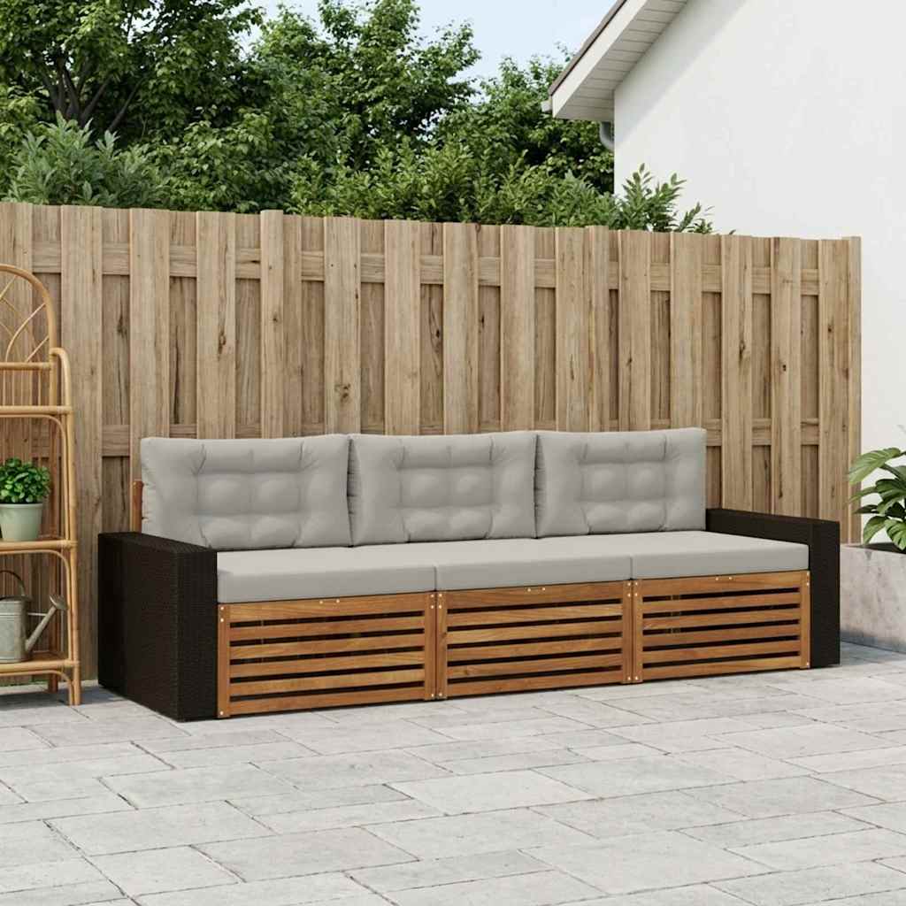Set di divani da esterno 3 pcs Naturale e Grigio Chiaro | homemem39