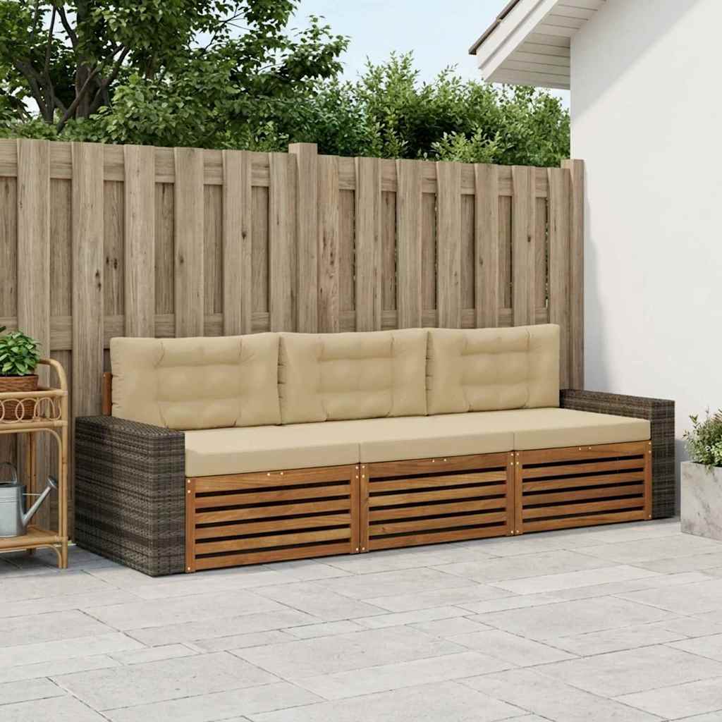 Set di divani da esterno 3 pcs Naturale e Beige Poliestere | homemem39