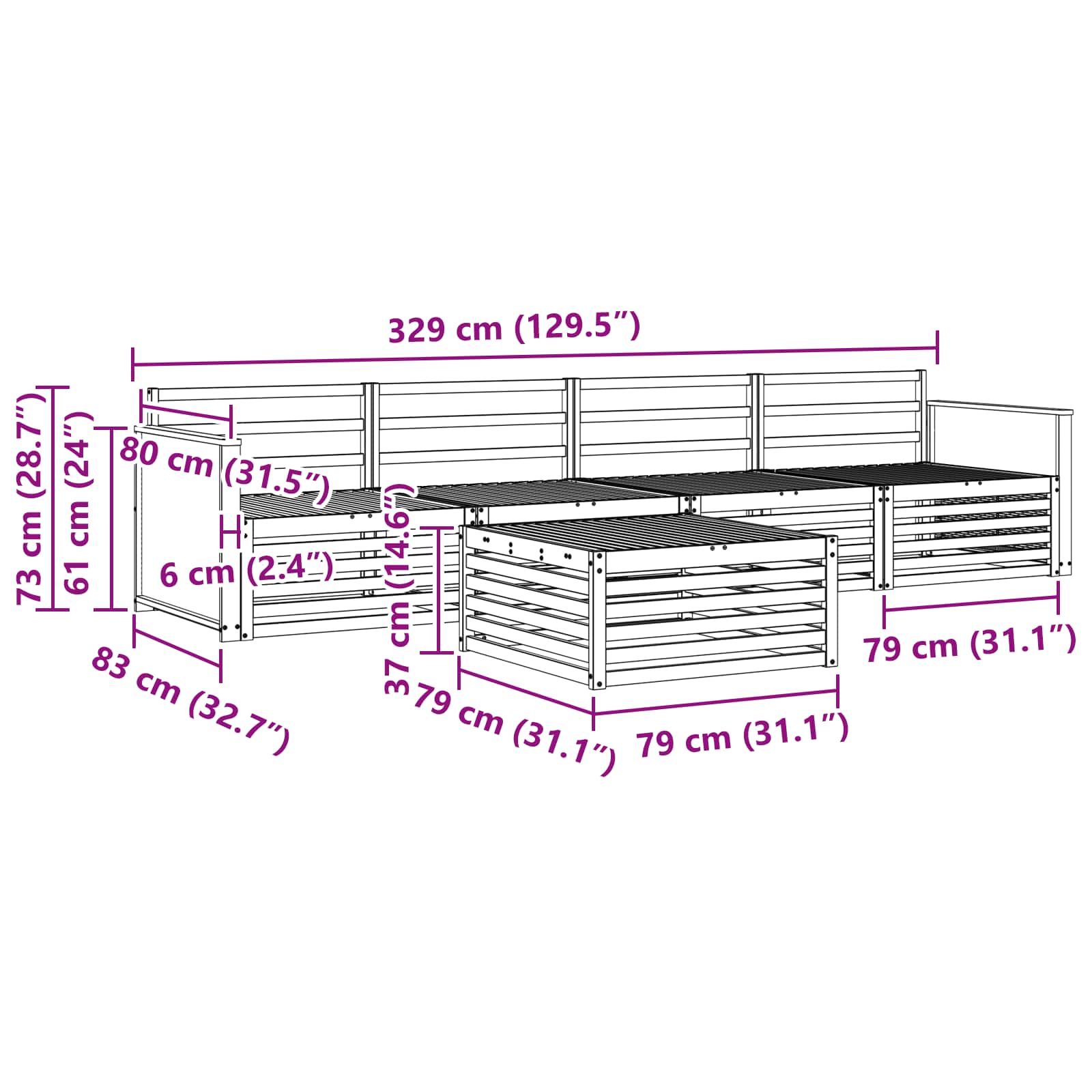 Set di divani da esterno 5 pcs Naturale | homemem39