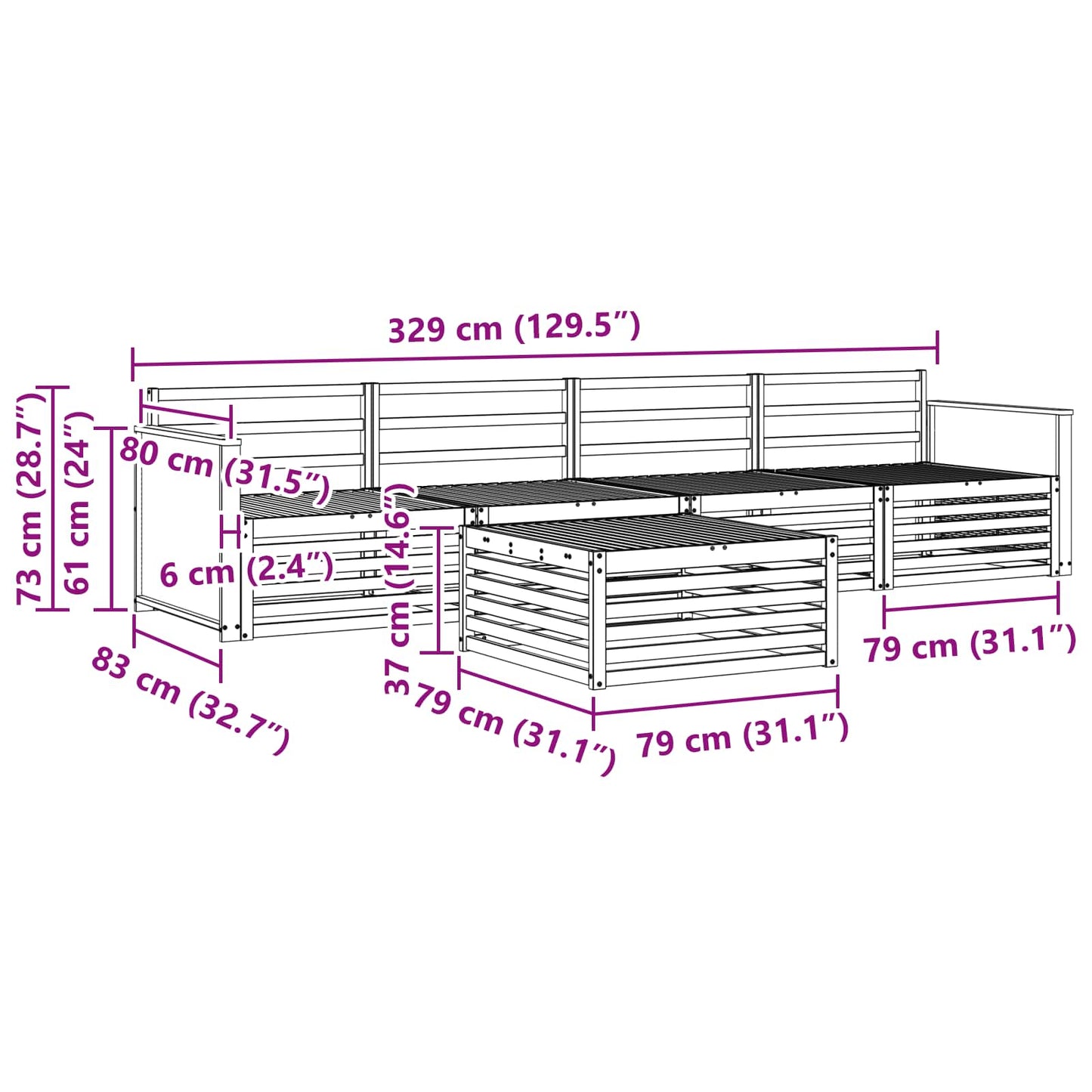 Set di divani da esterno 5 pcs Naturale