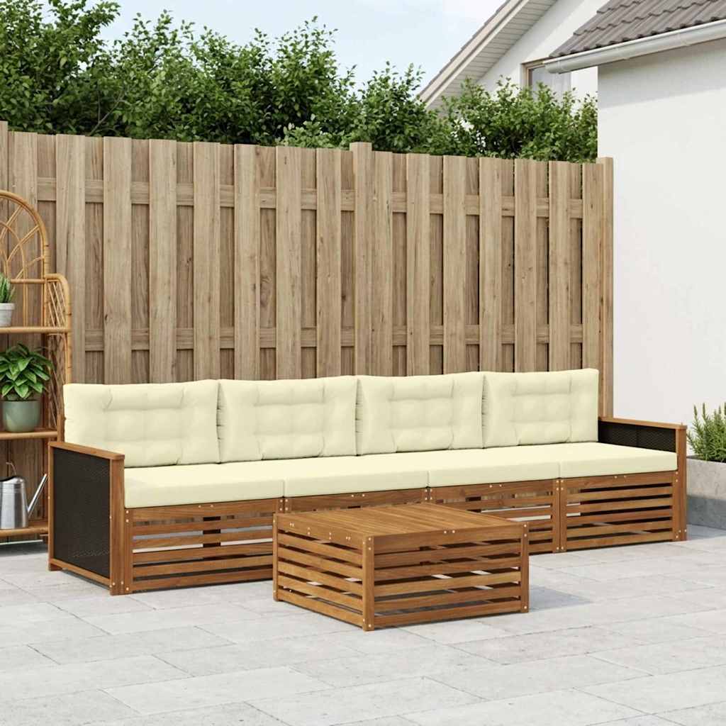 Set di divani da esterno con cuscino 5 pcs Naturale e Crema | homemem39