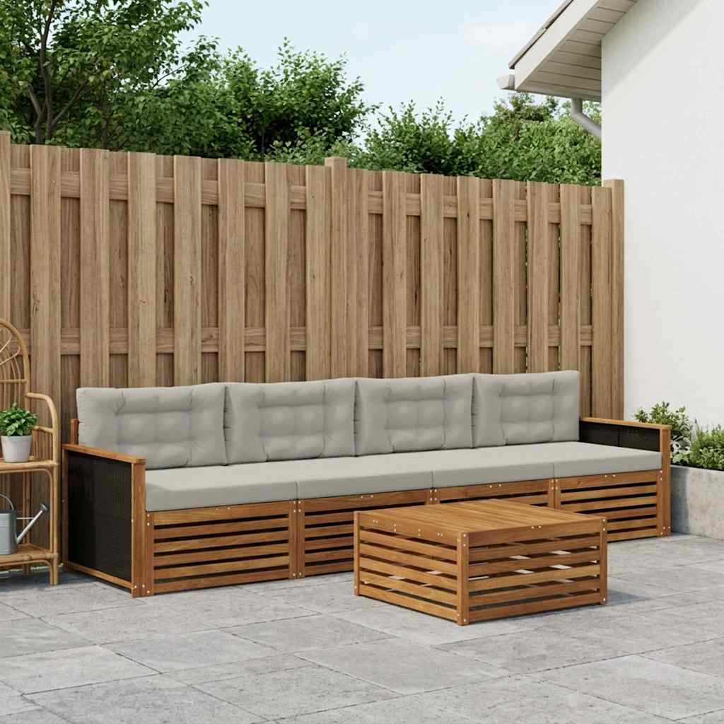 Set di divani da esterno 5 pcs Naturale e Grigio Chiaro | homemem39