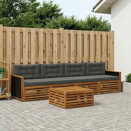 Set di divani da esterno con cuscino 5 pcs Naturale e Antracite | homemem39