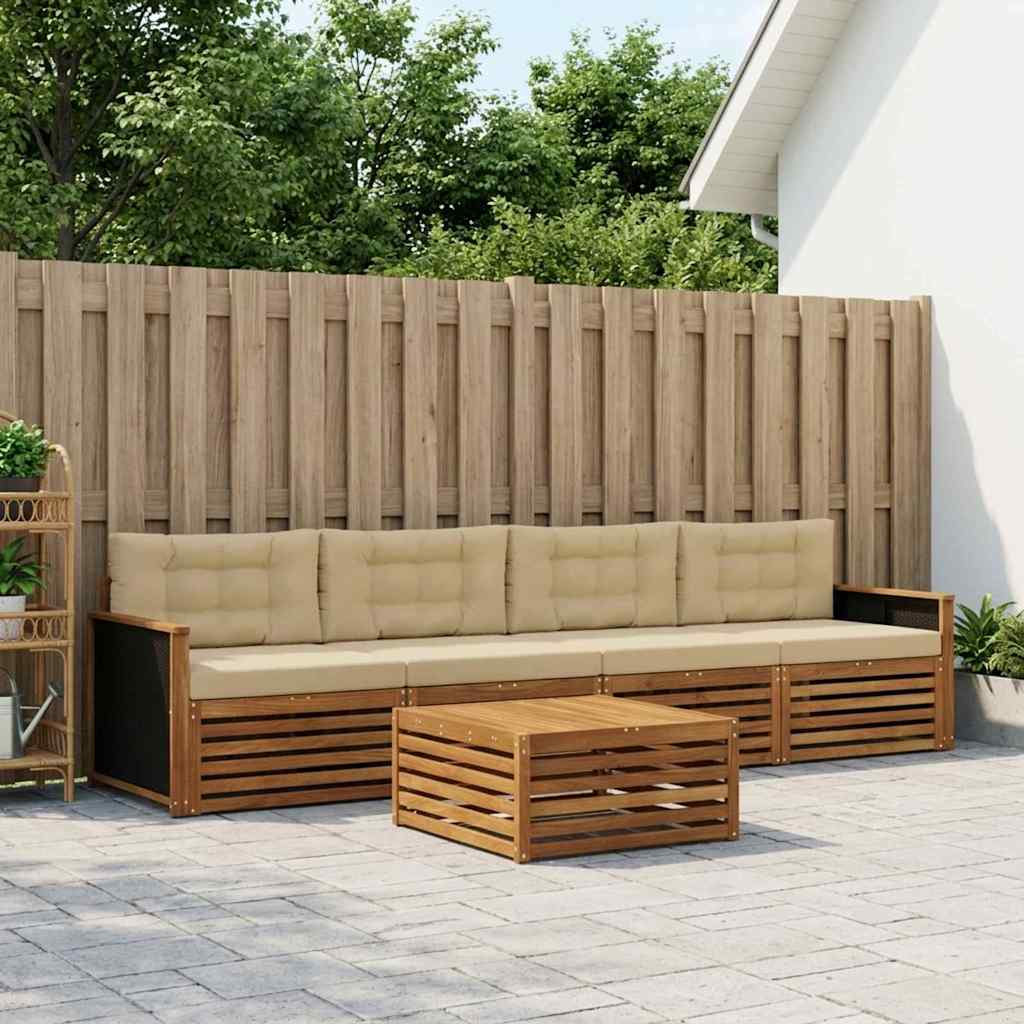 Set di divani da esterno con cuscino 5 pcs Naturale e Beige | homemem39