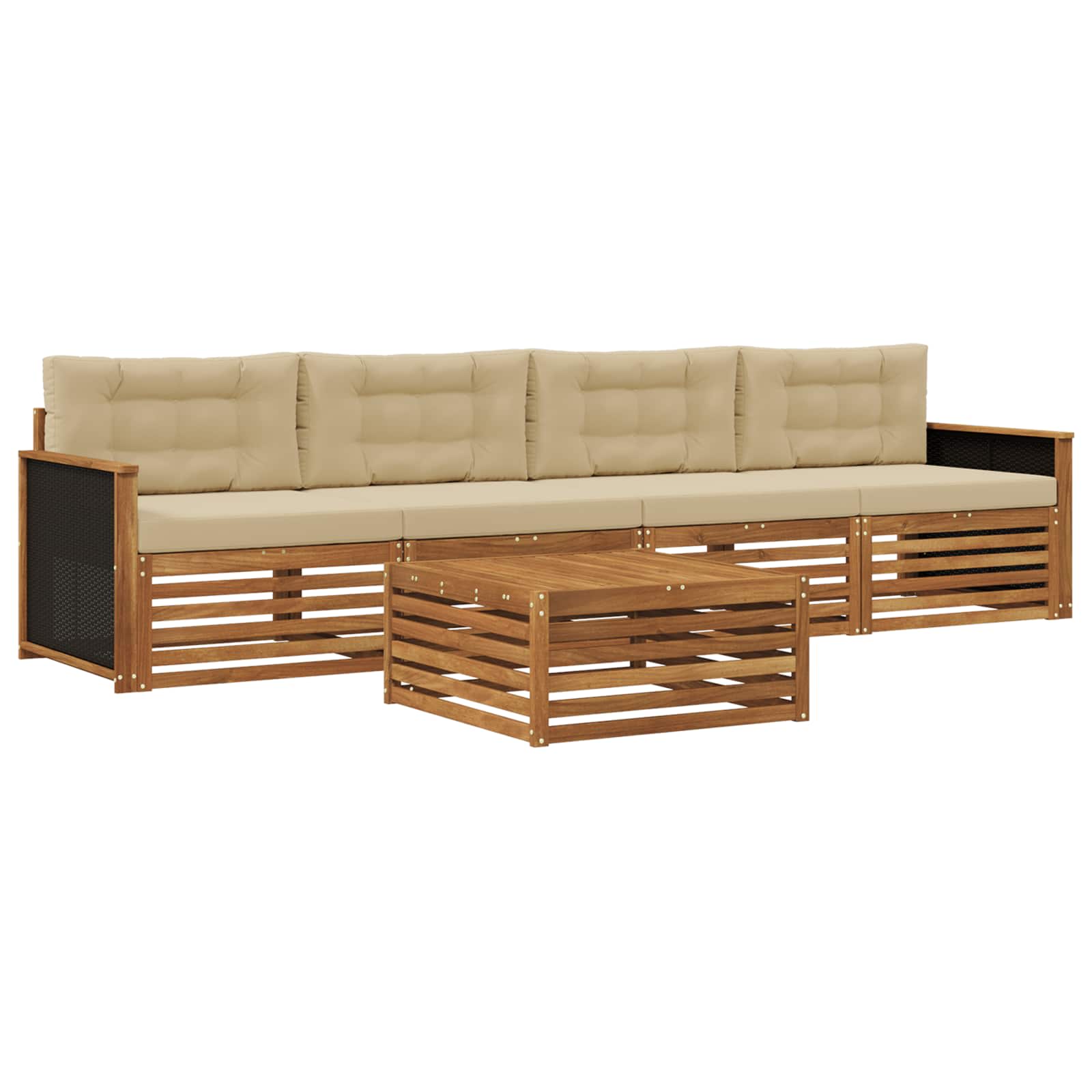 Set di divani da esterno con cuscino 5 pcs Naturale e Beige | homemem39