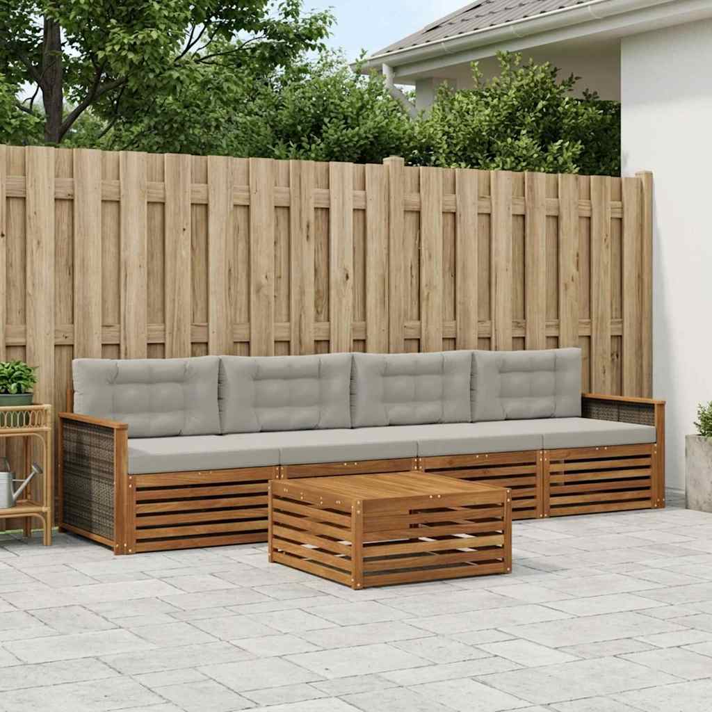 Set di divani da esterno 5 pcs Naturale e Grigio Chiaro | homemem39