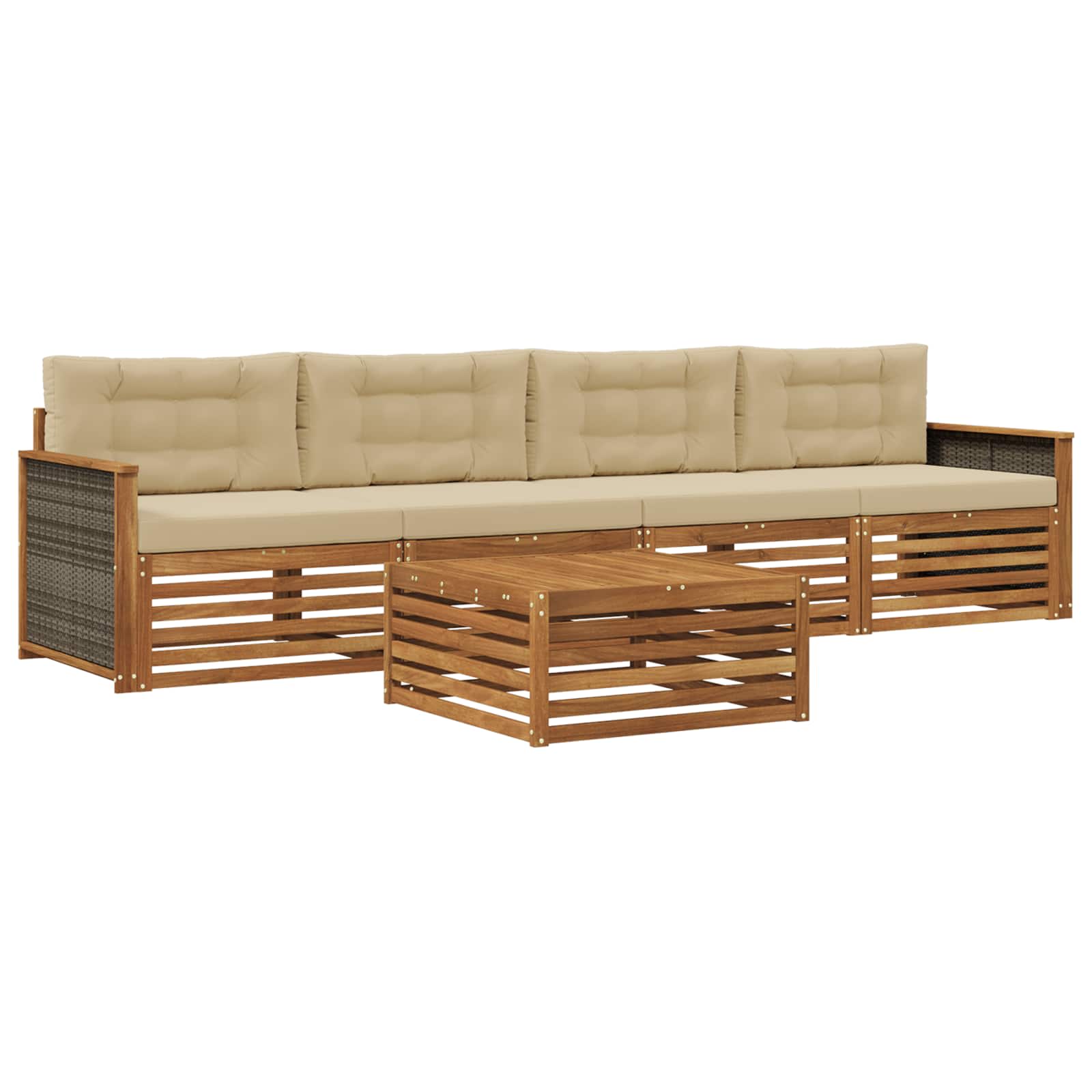 Set di divani da esterno con cuscino 5 pcs Naturale e Beige | homemem39