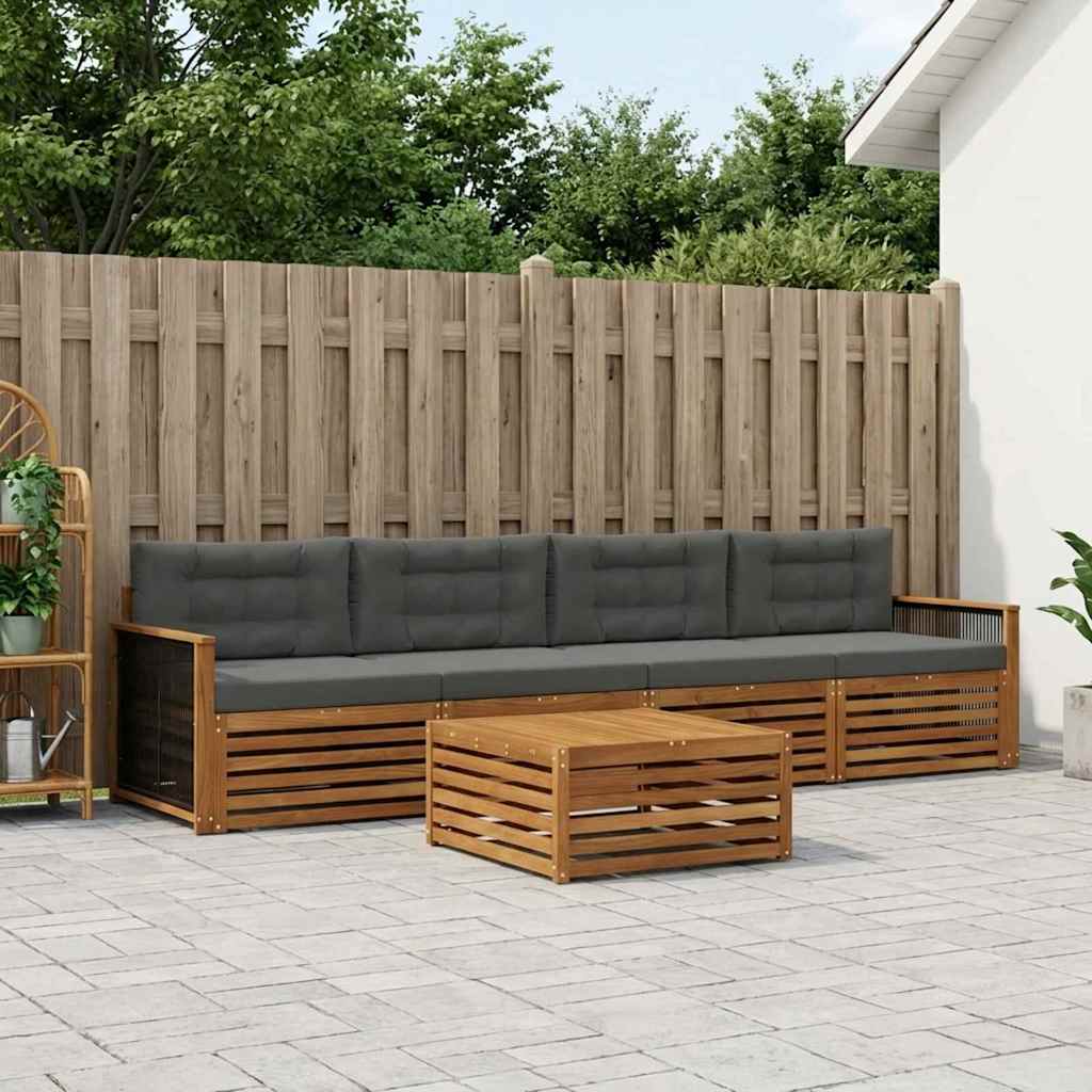 Set di divani da esterno con cuscino 5 pcs Naturale e Antracite | homemem39