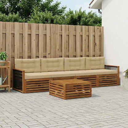Set di divani da esterno con cuscino 5 pcs Naturale e Beige