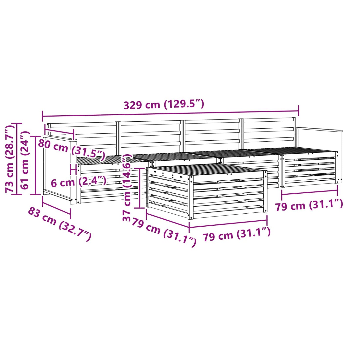 Set di divani da esterno 5 pcs Naturale | homemem39