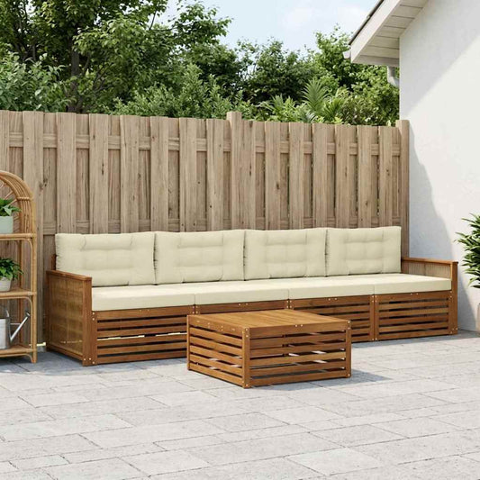 Set di divani da esterno con cuscino 5 pcs Naturale e Crema