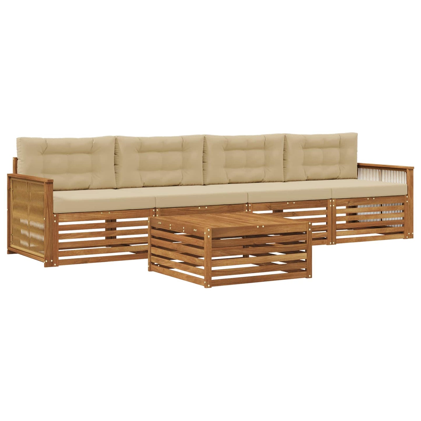 Set di divani da esterno con cuscino 5 pcs Naturale e Beige | homemem39