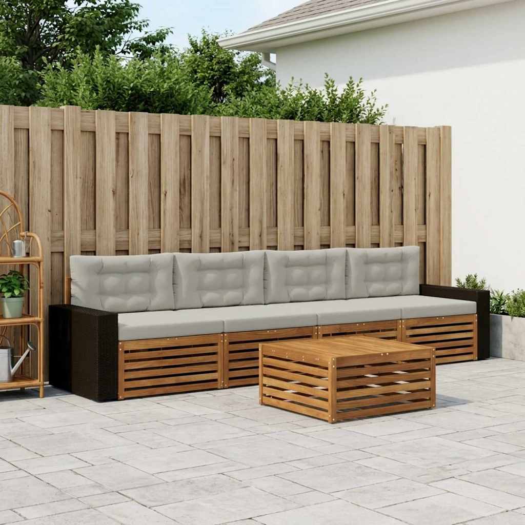 Set di divani da esterno 5 pcs Naturale e Grigio Chiaro | homemem39