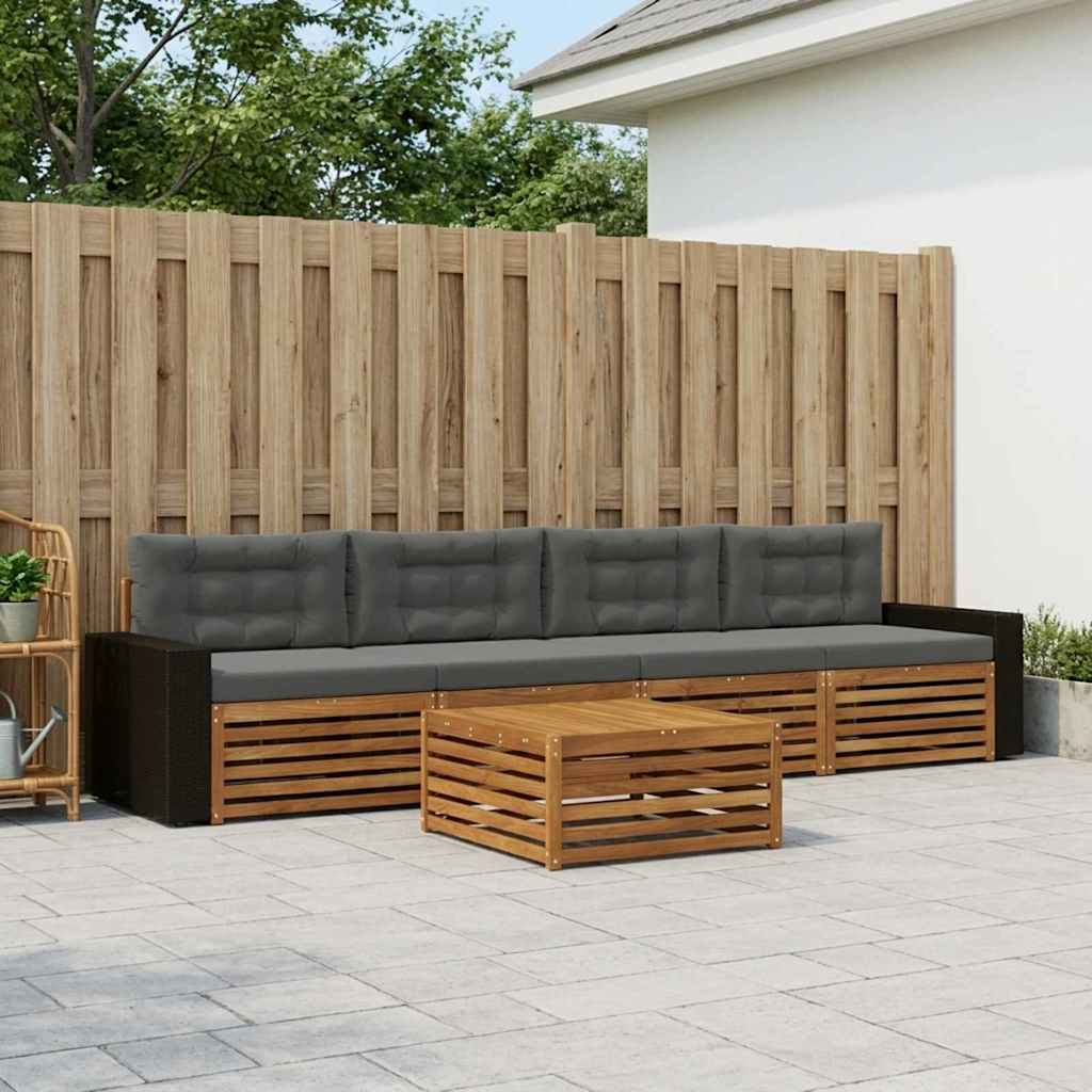 Set di divani da esterno con cuscino 5 pcs Naturale e Antracite | homemem39