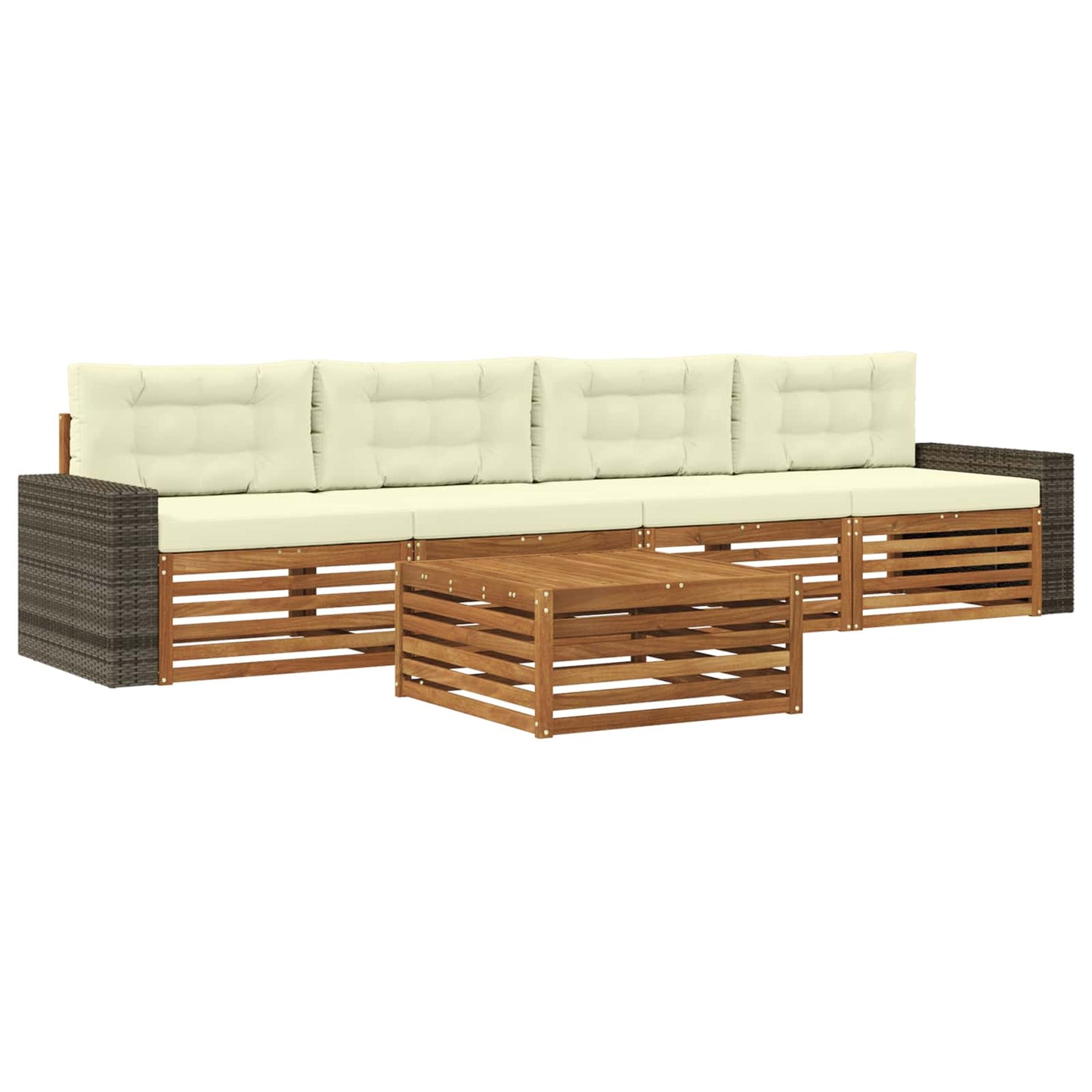 Set di divani da esterno con cuscino 5 pcs Naturale e Crema | homemem39