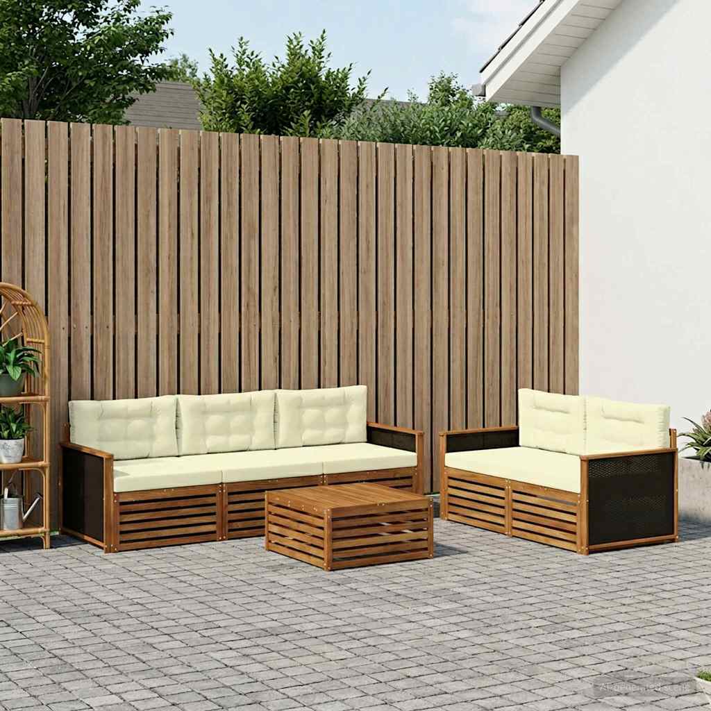 Set di divani da esterno 6 pcs Naturale e Crema