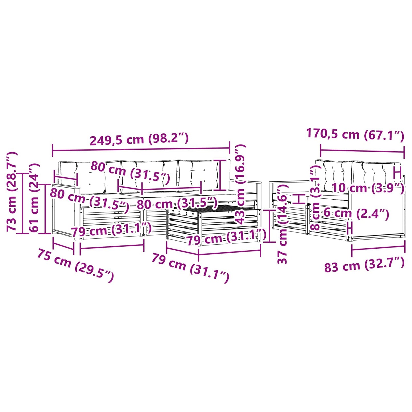 Set di divani da esterno 6 pcs Naturale e Crema | homemem39