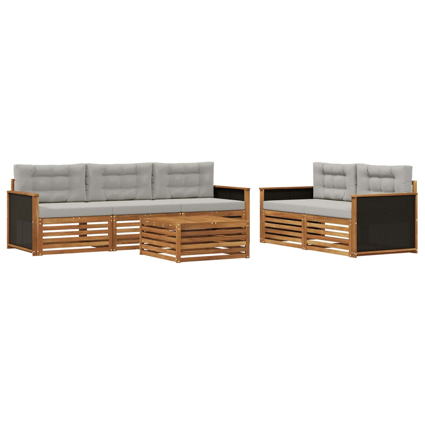 Set di divani da esterno 6 pcs Naturale e Grigio Chiaro