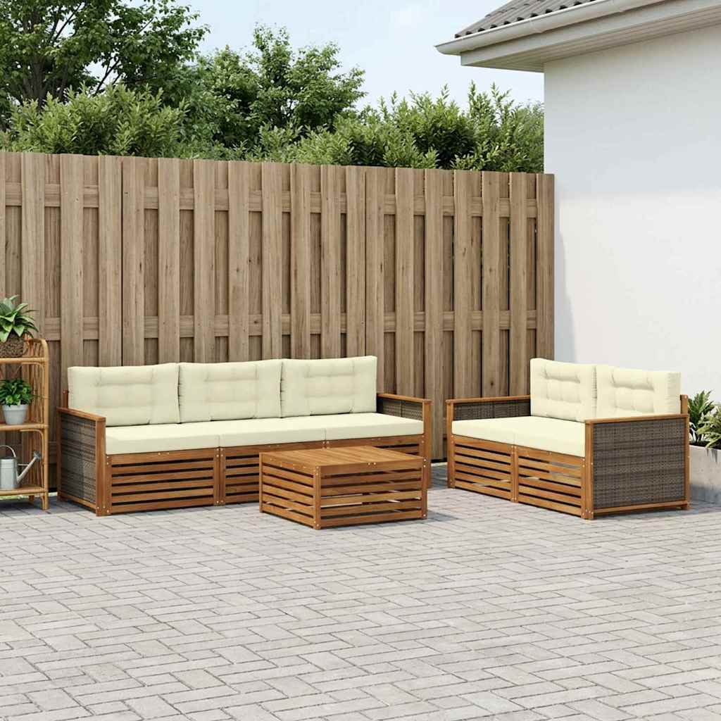 Set di divani da esterno con cuscino 6 pcs Naturale e Crema | homemem39