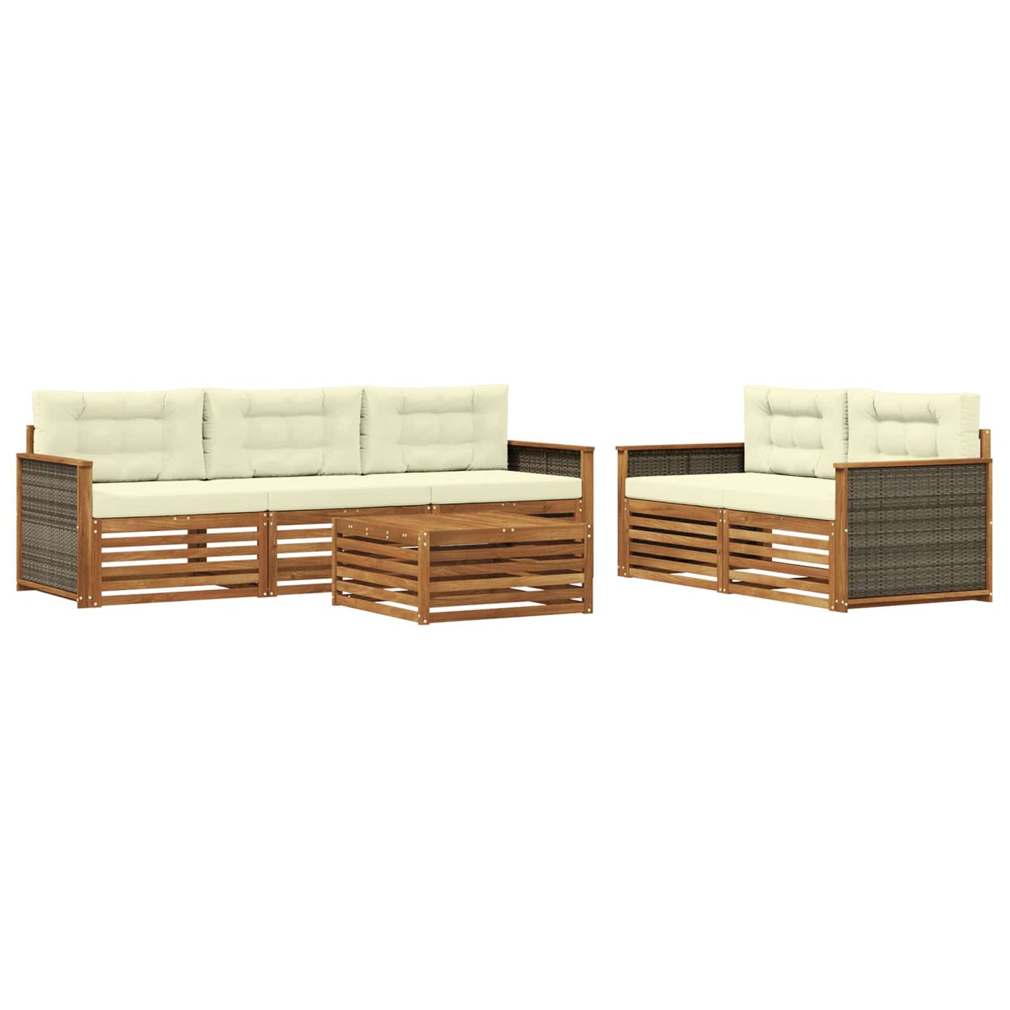 Set di divani da esterno con cuscino 6 pcs Naturale e Crema | homemem39