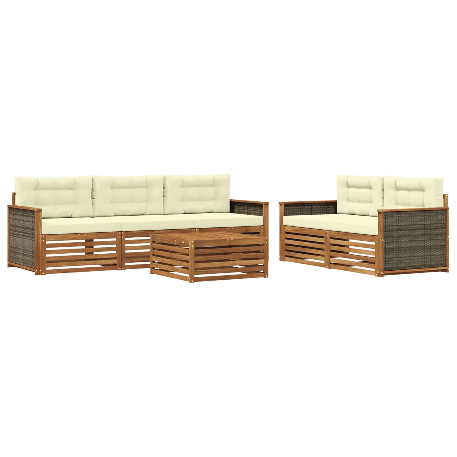 Set di divani da esterno con cuscino 6 pcs Naturale e Crema | homemem39
