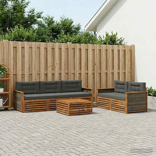 Set di divani da esterno con cuscino 6 pcs Naturale e Antracite