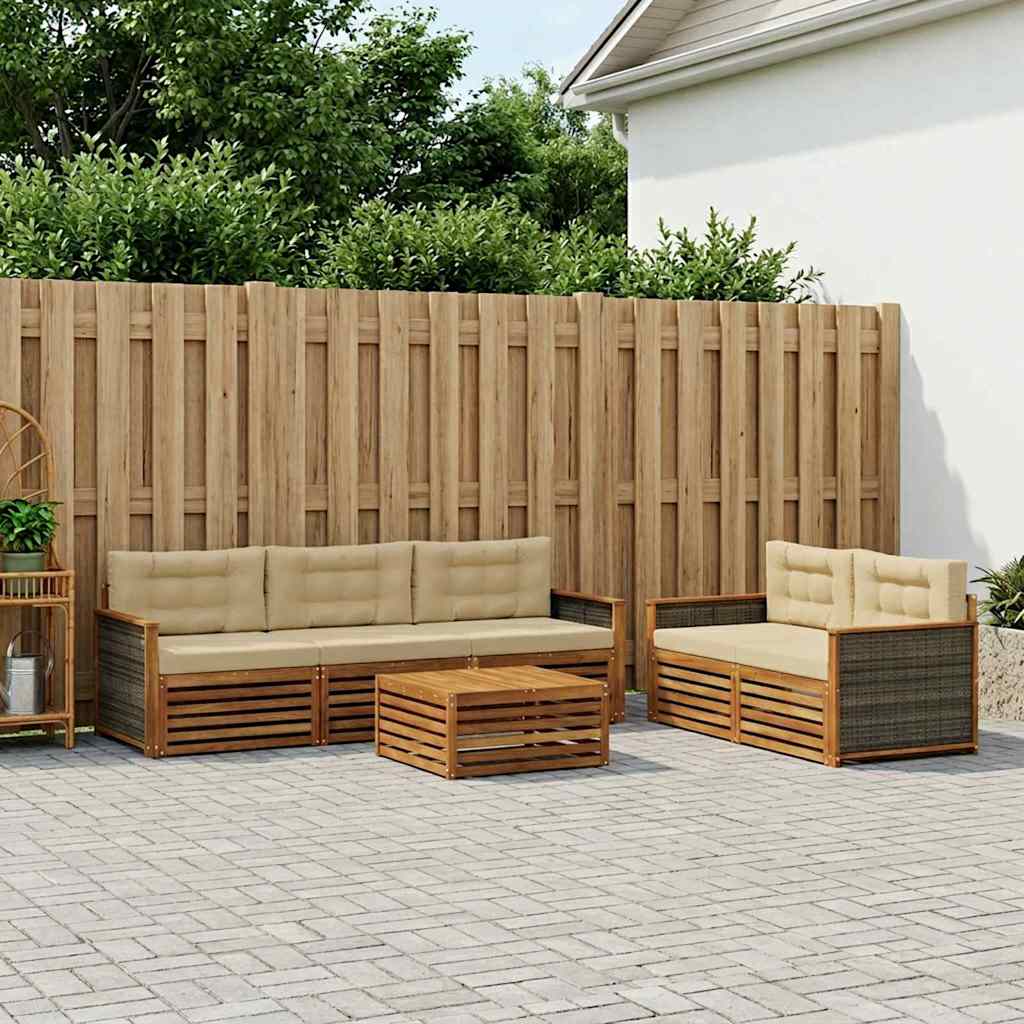 Set di divani da esterno con cuscino 6 pcs Naturale e Beige | homemem39