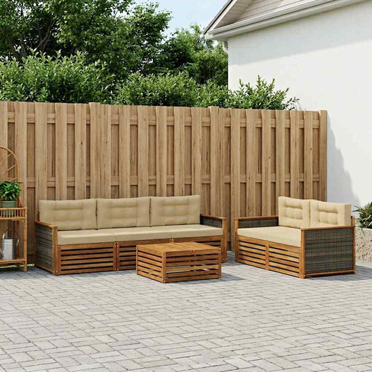 Set di divani da esterno con cuscino 6 pcs Naturale e Beige | homemem39