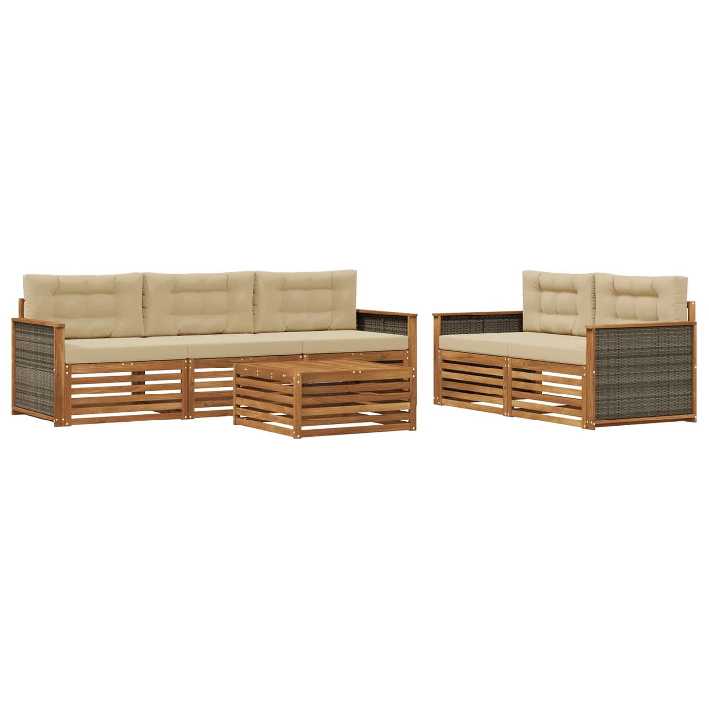 Set di divani da esterno con cuscino 6 pcs Naturale e Beige | homemem39