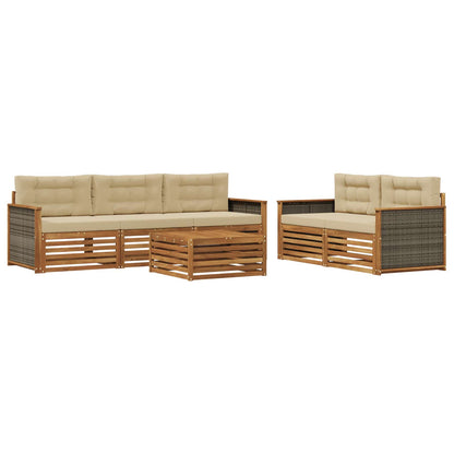 Set di divani da esterno con cuscino 6 pcs Naturale e Beige | homemem39