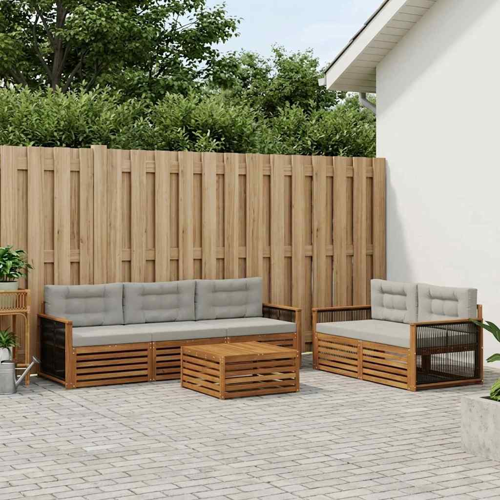 Set di divani da esterno 6 pcs Naturale e Grigio Chiaro | homemem39