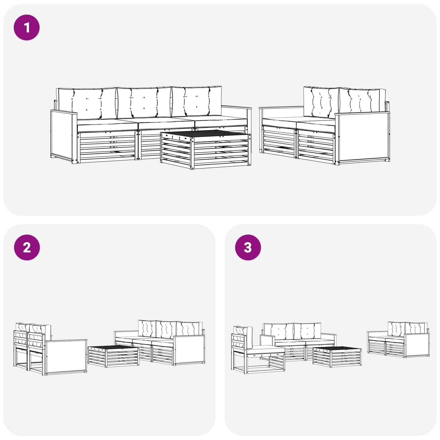 Set di divani da esterno 6 pcs Naturale e Grigio Chiaro | homemem39